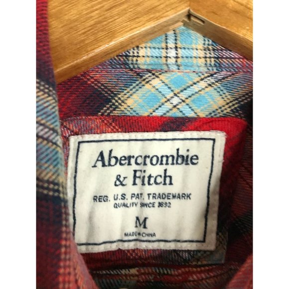 Abercrombie & Fitch Red Plaid Long Sleeve Pearl Snap Men's Medium Shirt - Picture 4 of 6